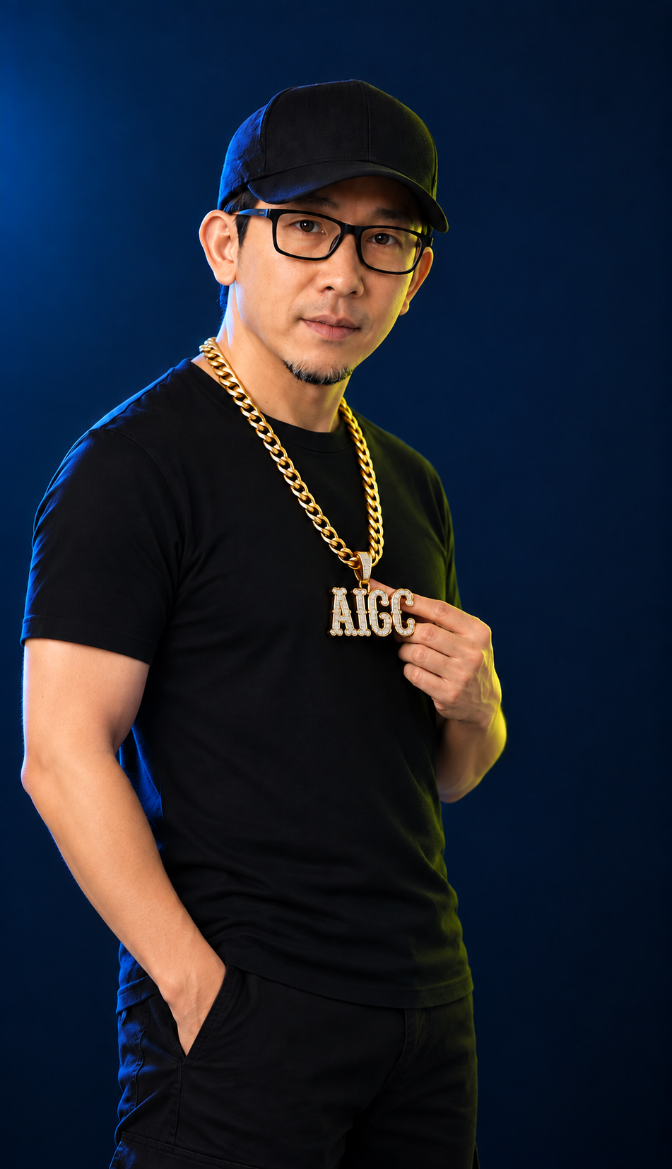 Coach Paul Ang holding the AIGC pendant in a confident three-quarter pose